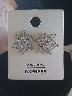 Express Silver-Tone CZ 3D Snowflake Stud Earrings